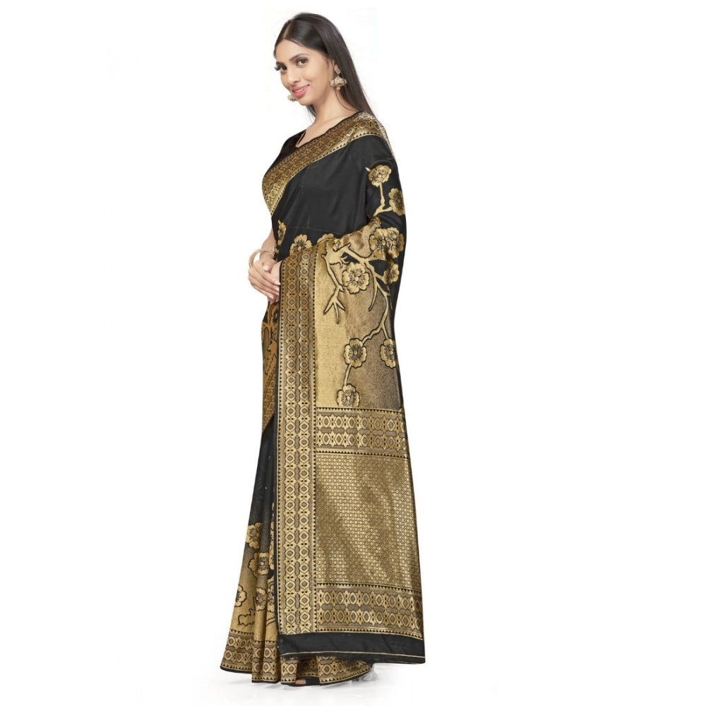 Seduva Women's Banarasi Silk Saree (Black,5-6 Mtrs)