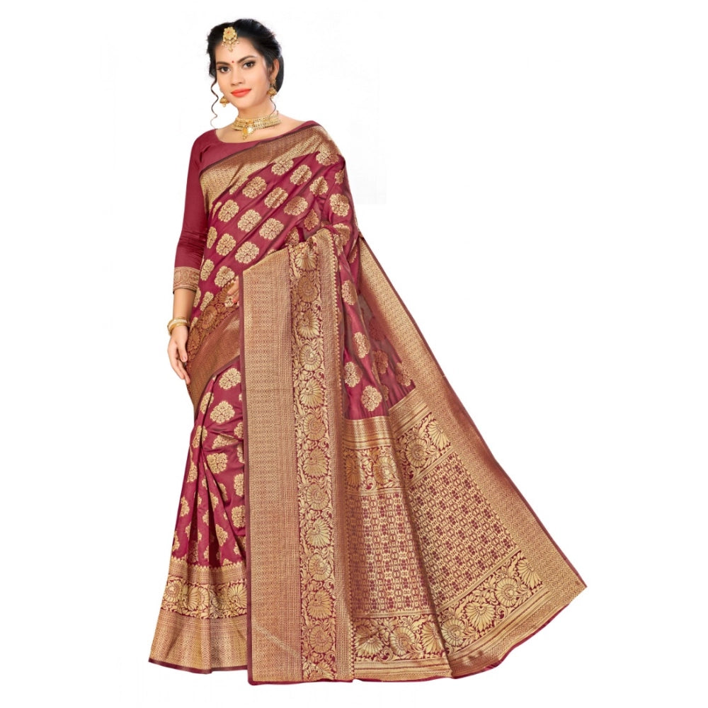 Seduva Women's Banarasi Silk Saree (Maroon,5-6 Mtrs)