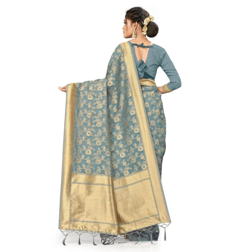 Seduva Women's Banarasi (Spun Cotton) Saree (Grey,5-6 Mtrs)