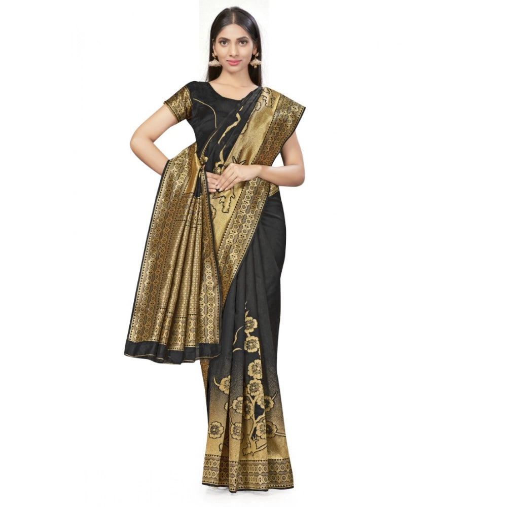 Seduva Women's Banarasi Silk Saree (Black,5-6 Mtrs)