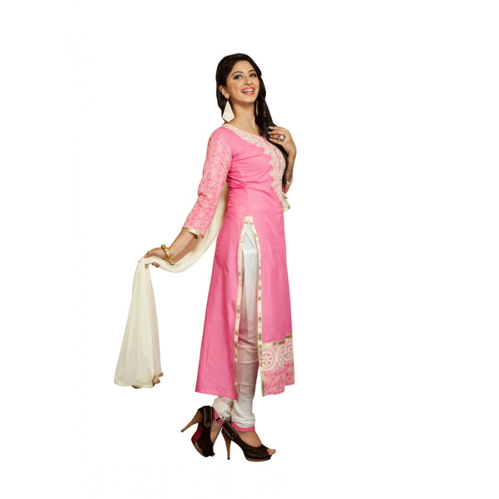 Seduva Women's Georgette Unstitched Salwar Suit-Material With Dupatta (Pink &amp; White,2.2 Mtrs)