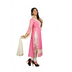 Seduva Women's Georgette Unstitched Salwar Suit-Material With Dupatta (Pink &amp; White,2.2 Mtrs)