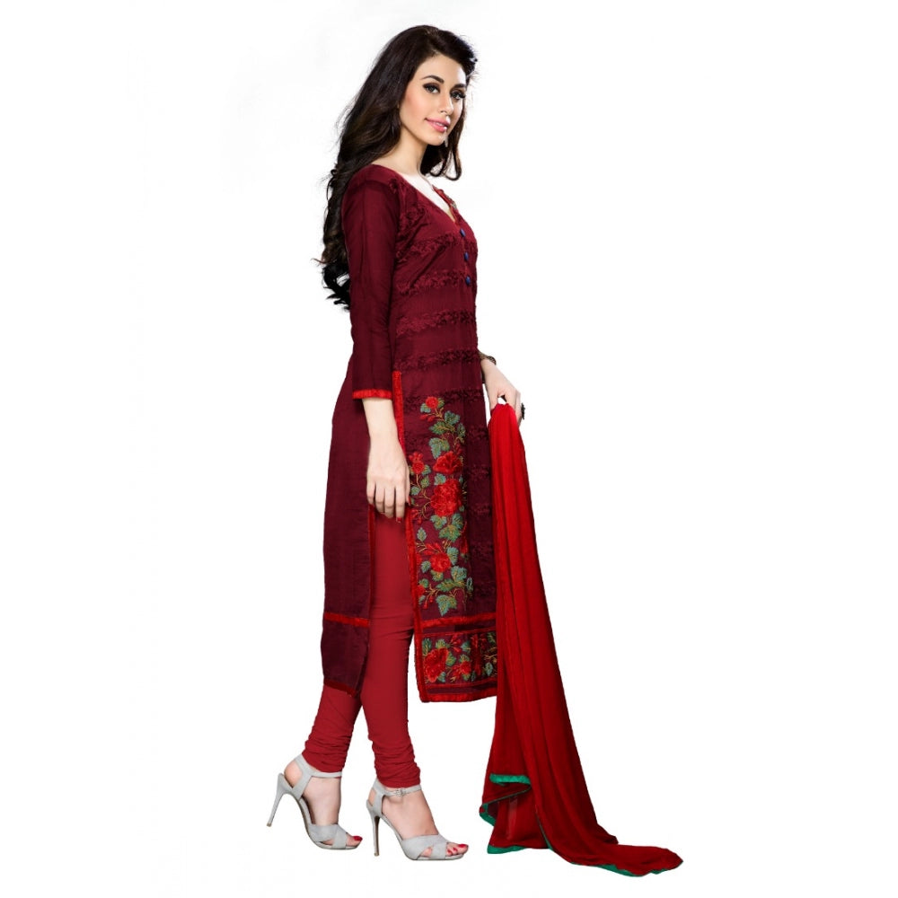 Seduva Women's Cotton Unstitched Salwar Suit-Material With Dupatta (Dark Maroon,2.3 Mtrs)