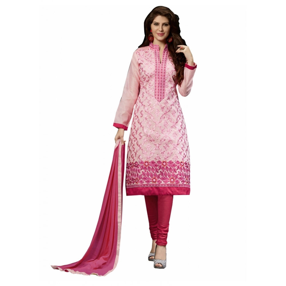 Seduva Women's Chanderi Unstitched Salwar Suit-Material With Dupatta (Pink,2 Mtrs)