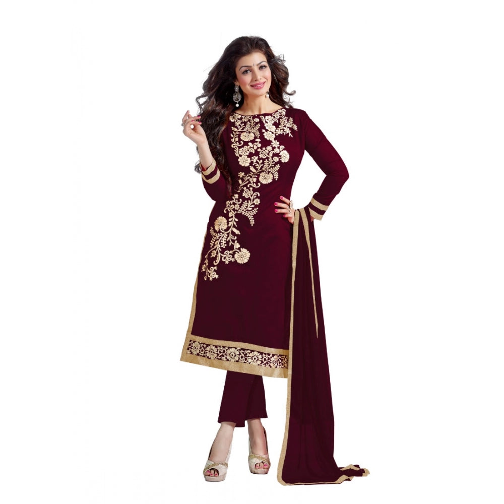 Seduva Women's Chanderi Unstitched Salwar Suit-Material With Dupatta (Brown,2 Mtrs)