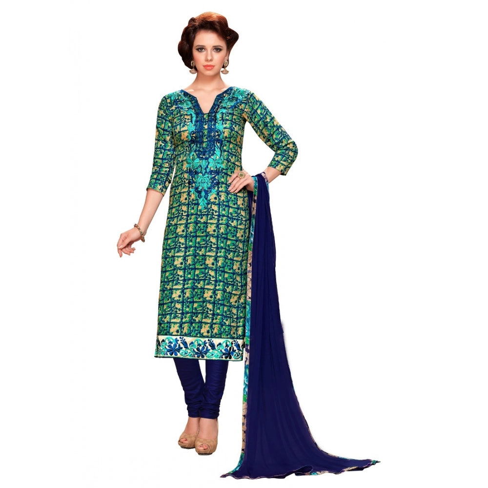 Seduva Women's Glaze Cotton Unstitched Salwar Suit-Material With Dupatta (Blue &amp; Green,2.3 Mtrs)