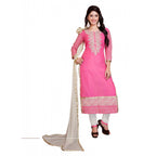 Seduva Women's Georgette Unstitched Salwar Suit-Material With Dupatta (Pink &amp; White,2.2 Mtrs)