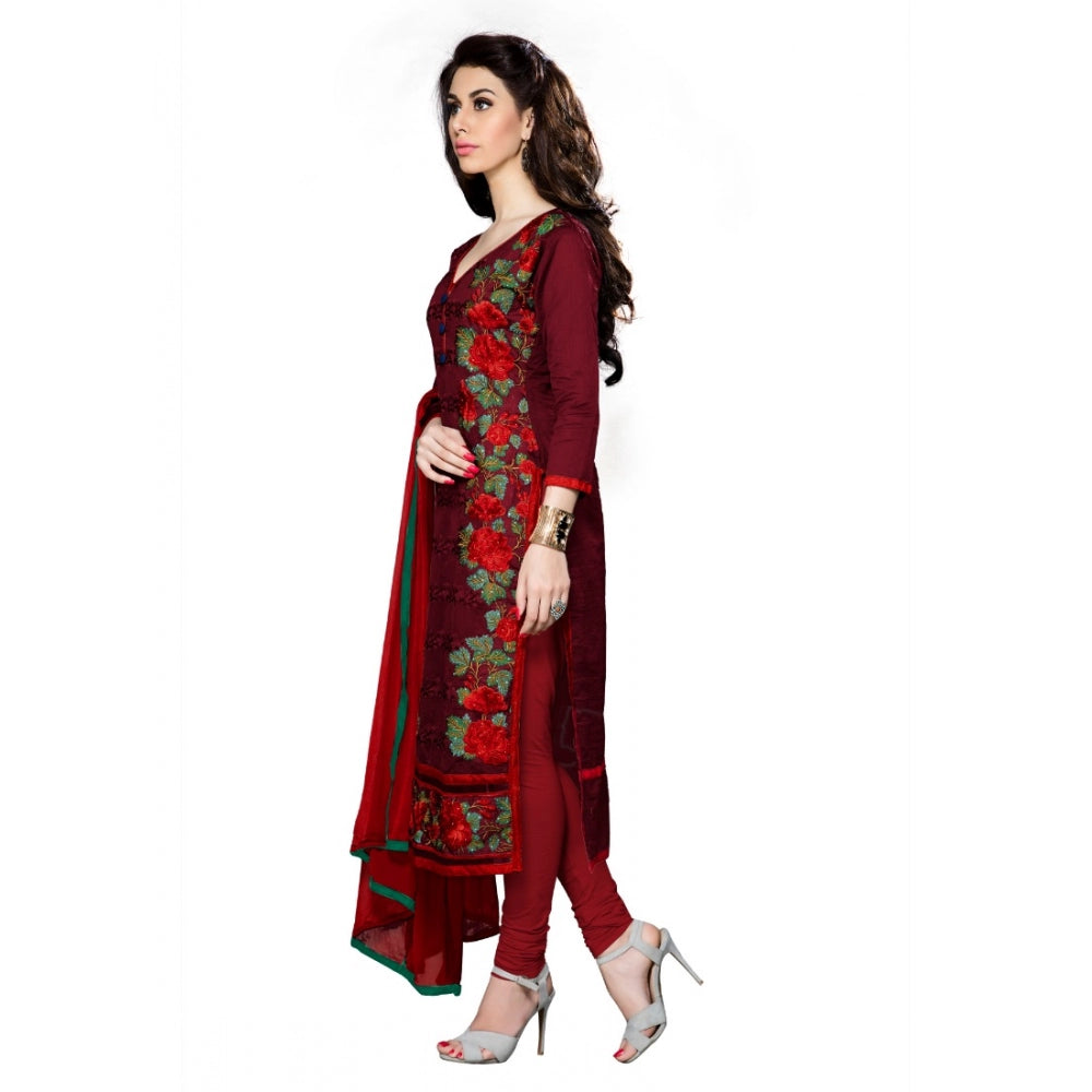 Seduva Women's Cotton Unstitched Salwar Suit-Material With Dupatta (Dark Maroon,2.3 Mtrs)