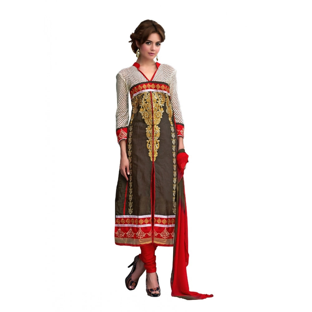 Seduva Women's Glaze Cotton Unstitched Salwar Suit-Material With Dupatta (Brown,2.2 Mtrs)