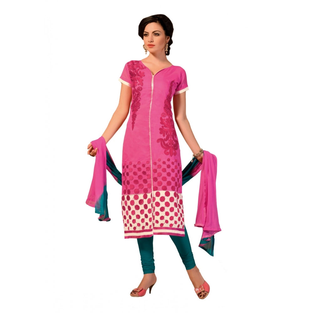 Seduva Women's Chanderi Unstitched Salwar Suit-Material With Dupatta (Pink,2.2 Mtrs)