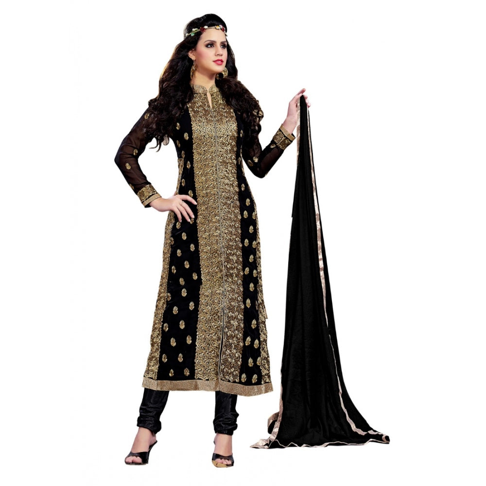 Seduva Women's Georgette Unstitched Salwar Suit-Material With Dupatta (Black,2 Mtrs)