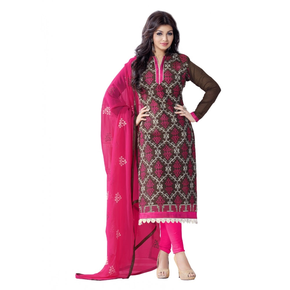 Seduva Women's Chanderi Unstitched Salwar Suit-Material With Dupatta (Brown,2.2 Mtrs)