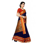 Seduva Women's Kota Doria Cotton Border Saree With Blouse (Navy Blue, 5-6 Mtrs)