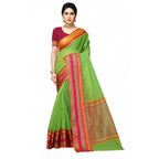 Seduva Women's Kota Doria Cotton Border Saree With Blouse (Light Green, 5-6 Mtrs)