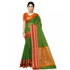 Seduva Women's Kota Doria Cotton Border Saree With Blouse (Green, 5-6 Mtrs)