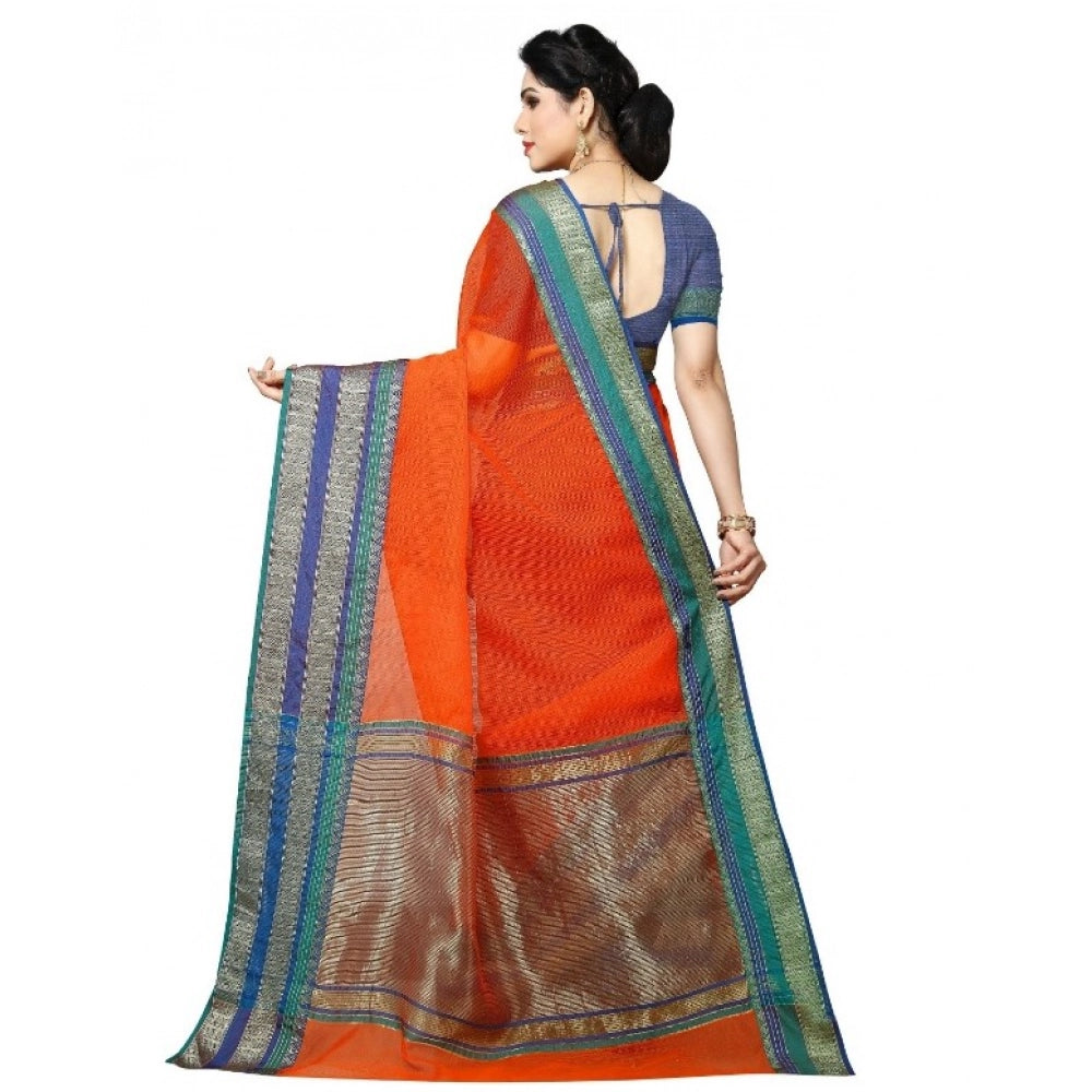 Seduva Women's Kota Doria Cotton Border Saree With Blouse (Fanta, 5-6 Mtrs)