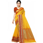 Seduva Women's Kota Doria Cotton Border Saree With Blouse (Yellow, 5-6 Mtrs)
