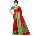 Seduva Women's Kota Doria Cotton Border Saree With Blouse (Red, 5-6 Mtrs)