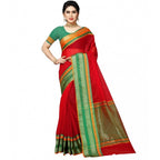Seduva Women's Kota Doria Cotton Border Saree With Blouse (Red, 5-6 Mtrs)