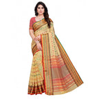 Seduva Women's Kota Doria Cotton Woven Butta Saree With Blouse (Beige, 5-6 Mtrs)