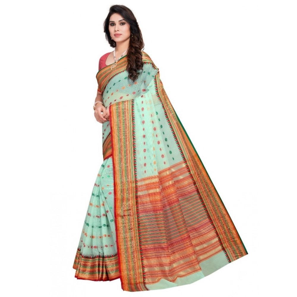 Seduva Women's Kota Doria Cotton Woven Butta Saree With Blouse (Pista, 5-6 Mtrs)
