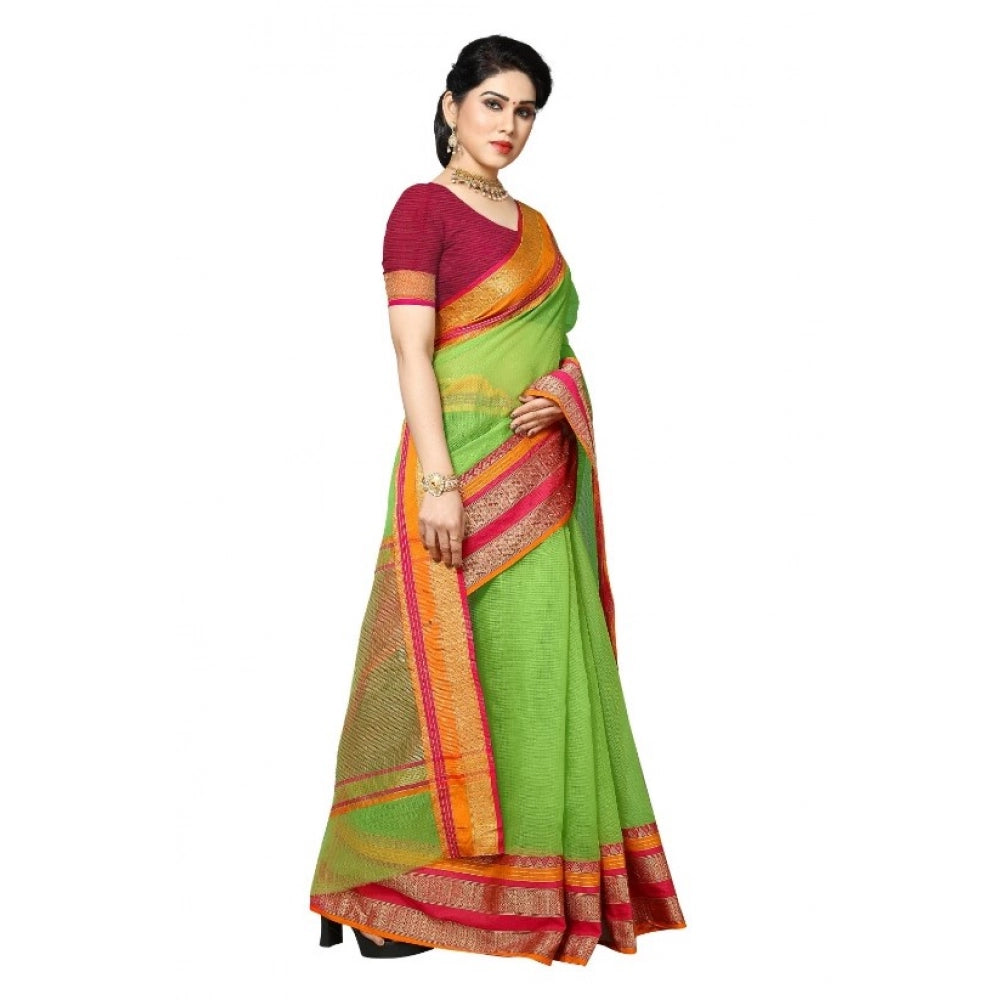 Seduva Women's Kota Doria Cotton Border Saree With Blouse (Light Green, 5-6 Mtrs)