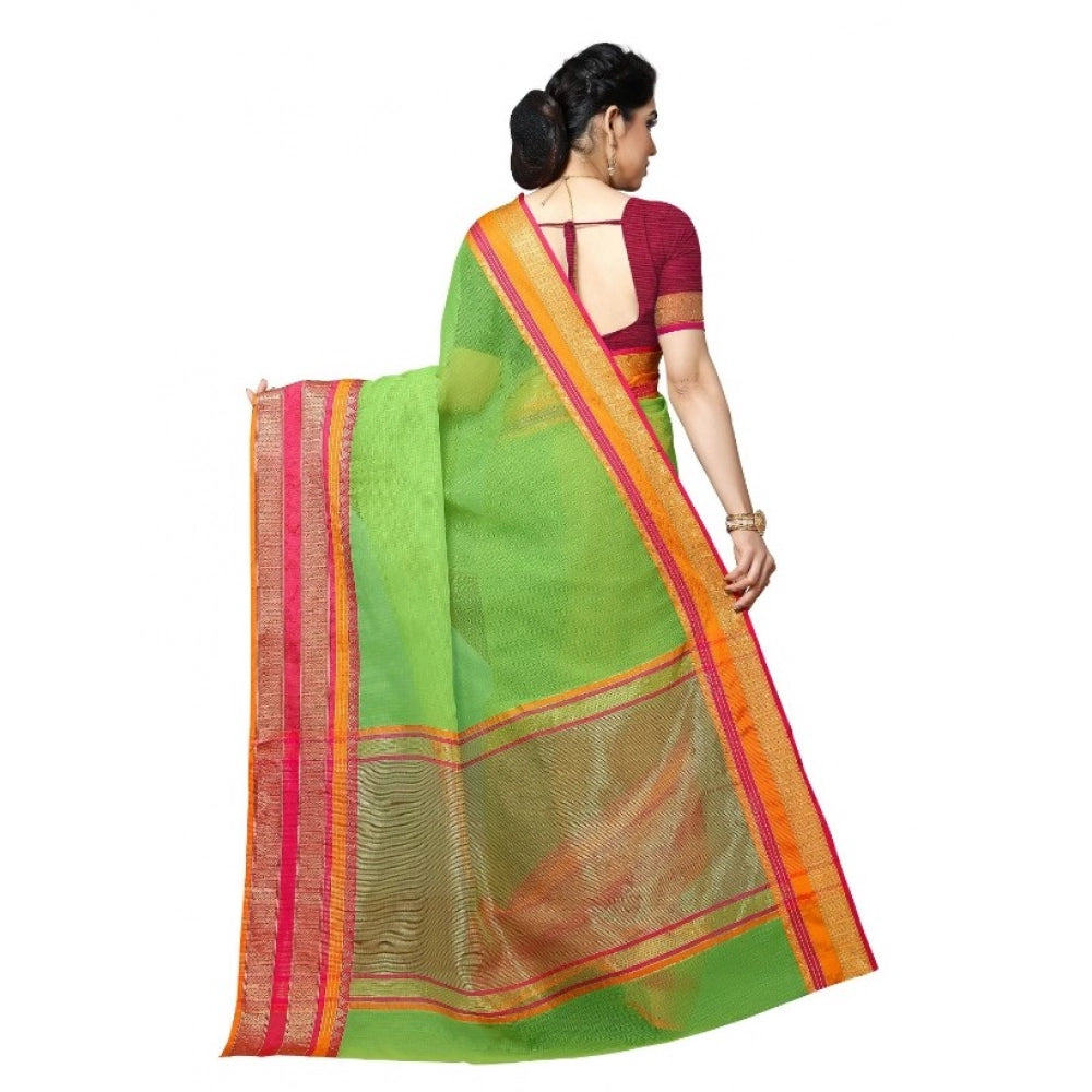 Seduva Women's Kota Doria Cotton Border Saree With Blouse (Light Green, 5-6 Mtrs)