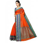 Seduva Women's Kota Doria Cotton Border Saree With Blouse (Fanta, 5-6 Mtrs)
