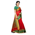 Seduva Women's Kota Doria Cotton Border Saree With Blouse (Red, 5-6 Mtrs)