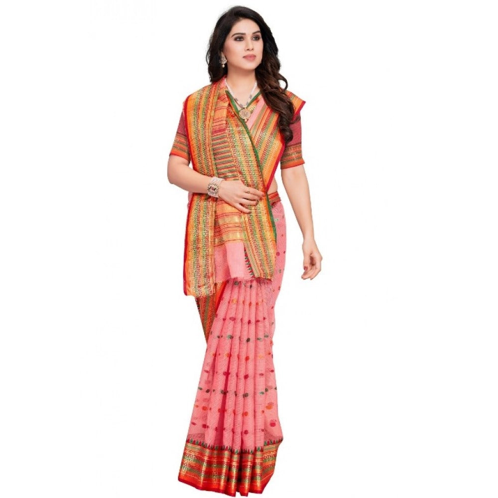 Seduva Women's Kota Doria Cotton Woven Butta Saree With Blouse (Pink, 5-6 Mtrs)