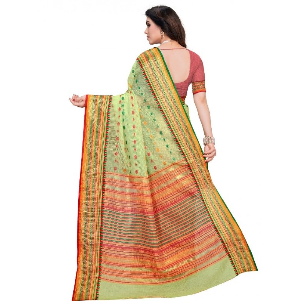 Seduva Women's Kota Doria Cotton Woven Butta Saree With Blouse (Light Green, 5-6 Mtrs)