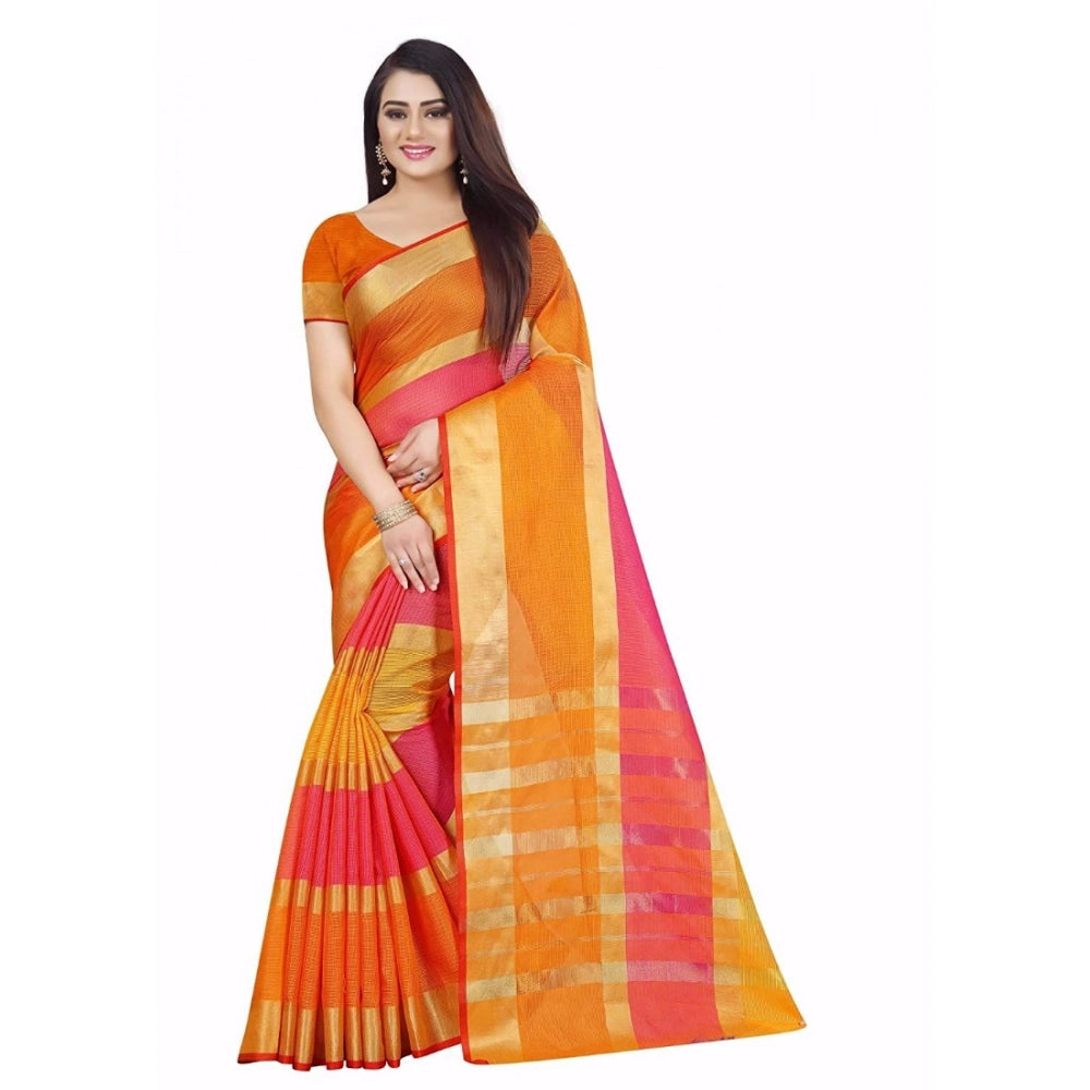 Seduva Women's Kota Doria Cotton Plain Saree With Blouse (Multicolor, 5-6 Mtrs)
