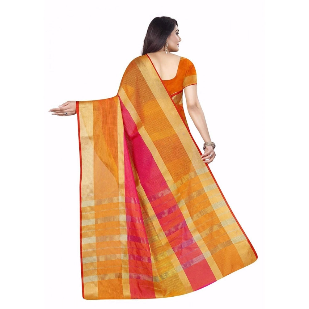 Seduva Women's Kota Doria Cotton Plain Saree With Blouse (Multicolor, 5-6 Mtrs)