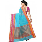 Seduva Women's Kota Doria Cotton Border Saree With Blouse (Sky Blue, 5-6 Mtrs)