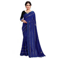 Seduva Women's Vichitra Silk HotFix Stone Work Saree With Blouse (Blue, 5-6 Mtrs)