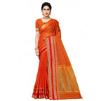 Seduva Women's Kota Doria Cotton Border Saree With Blouse (Orange, 5-6 Mtrs)