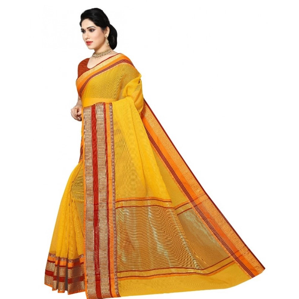 Seduva Women's Kota Doria Cotton Border Saree With Blouse (Yellow, 5-6 Mtrs)