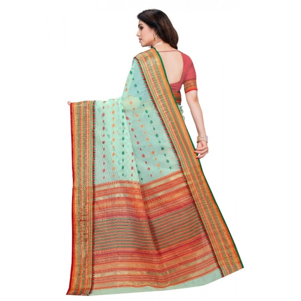 Seduva Women's Kota Doria Cotton Woven Butta Saree With Blouse (Pista, 5-6 Mtrs)