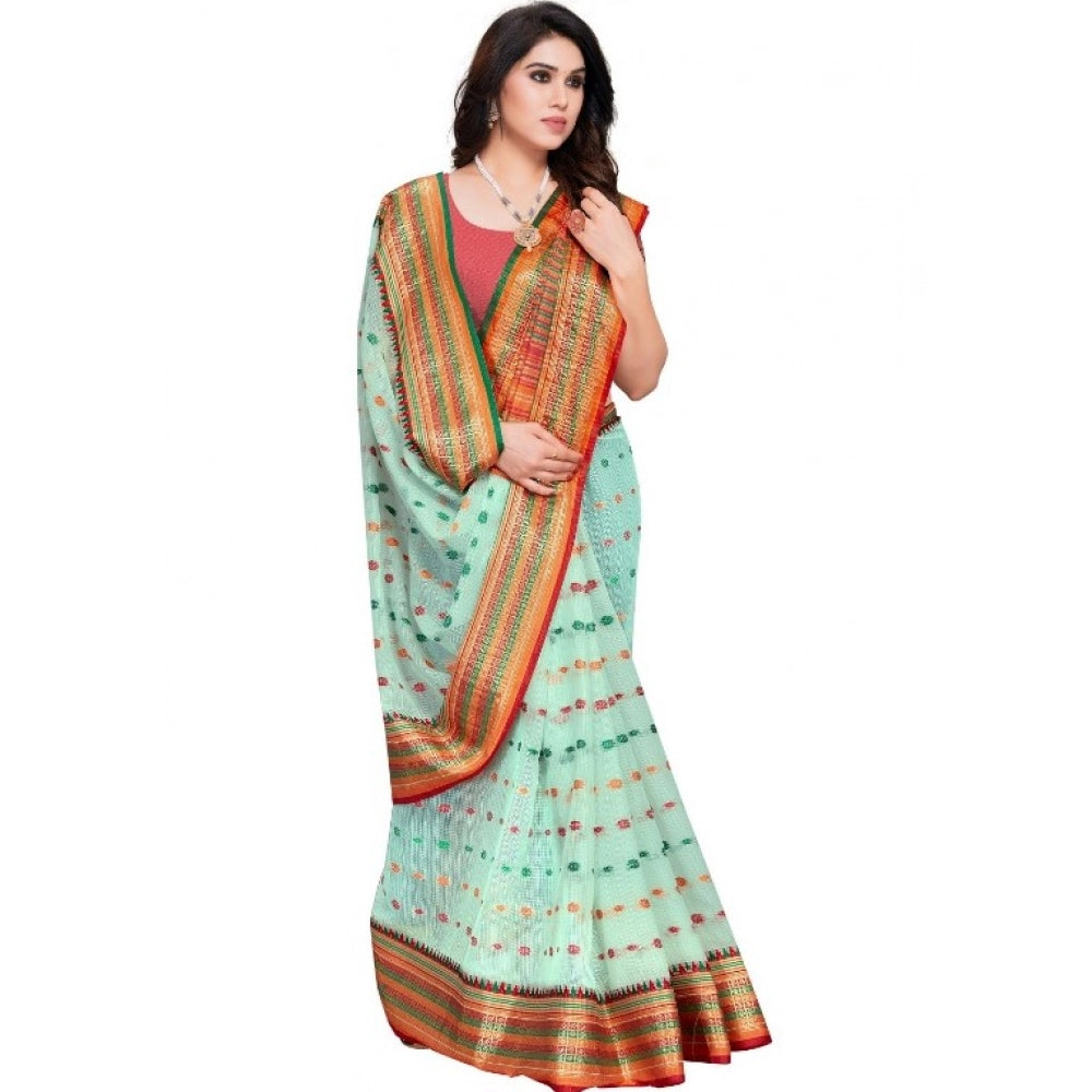 Seduva Women's Kota Doria Cotton Woven Butta Saree With Blouse (Pista, 5-6 Mtrs)