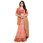 Seduva Women's Kota Doria Cotton Woven Butta Saree With Blouse (Peach, 5-6 Mtrs)