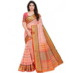 Seduva Women's Kota Doria Cotton Woven Butta Saree With Blouse (Peach, 5-6 Mtrs)