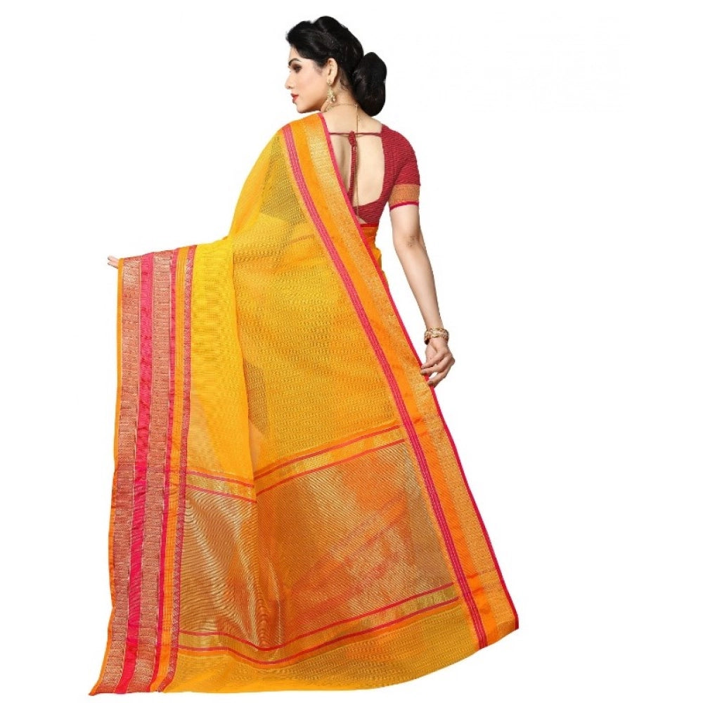 Seduva Women's Kota Doria Cotton Border Saree With Blouse (Gold, 5-6 Mtrs)