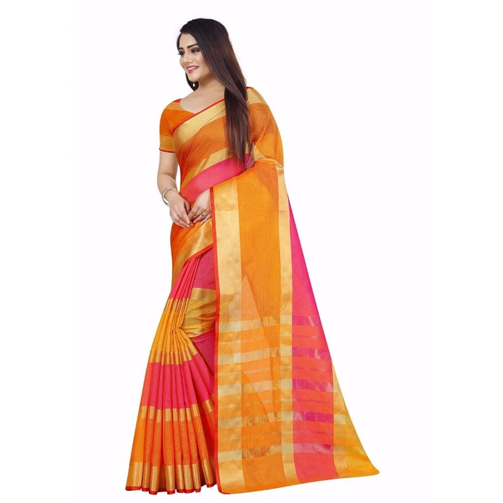 Seduva Women's Kota Doria Cotton Plain Saree With Blouse (Multicolor, 5-6 Mtrs)