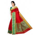 Seduva Women's Kota Doria Cotton Border Saree With Blouse (Red, 5-6 Mtrs)