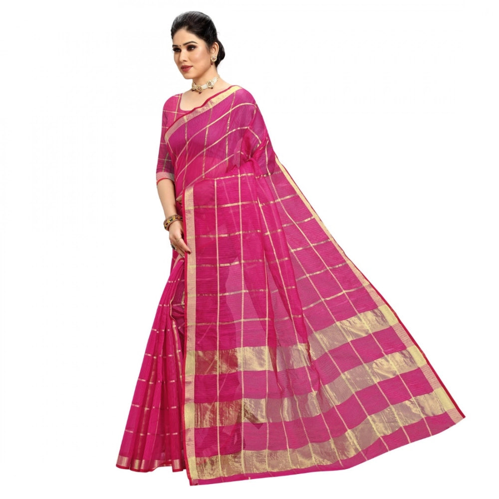 Seduva Women's Kota Doria Cotton Checked Saree With Blouse (Rani, 5-6 Mtrs)
