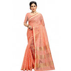 Seduva Women's Kota Doria Cotton Checked Saree With Blouse (Peach, 5-6 Mtrs)