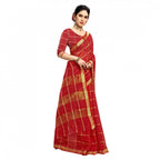 Seduva Women's Kota Doria Cotton Checked Saree With Blouse (Red, 5-6 Mtrs)