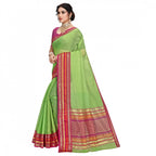 Seduva Women's Kota Doria Cotton Bordered Saree With Blouse (Light Green, 5-6 Mtrs)