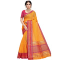 Seduva Women's Kota Doria Cotton Bordered Saree With Blouse (Gold, 5-6 Mtrs)