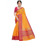 Seduva Women's Kota Doria Cotton Bordered Saree With Blouse (Gold, 5-6 Mtrs)